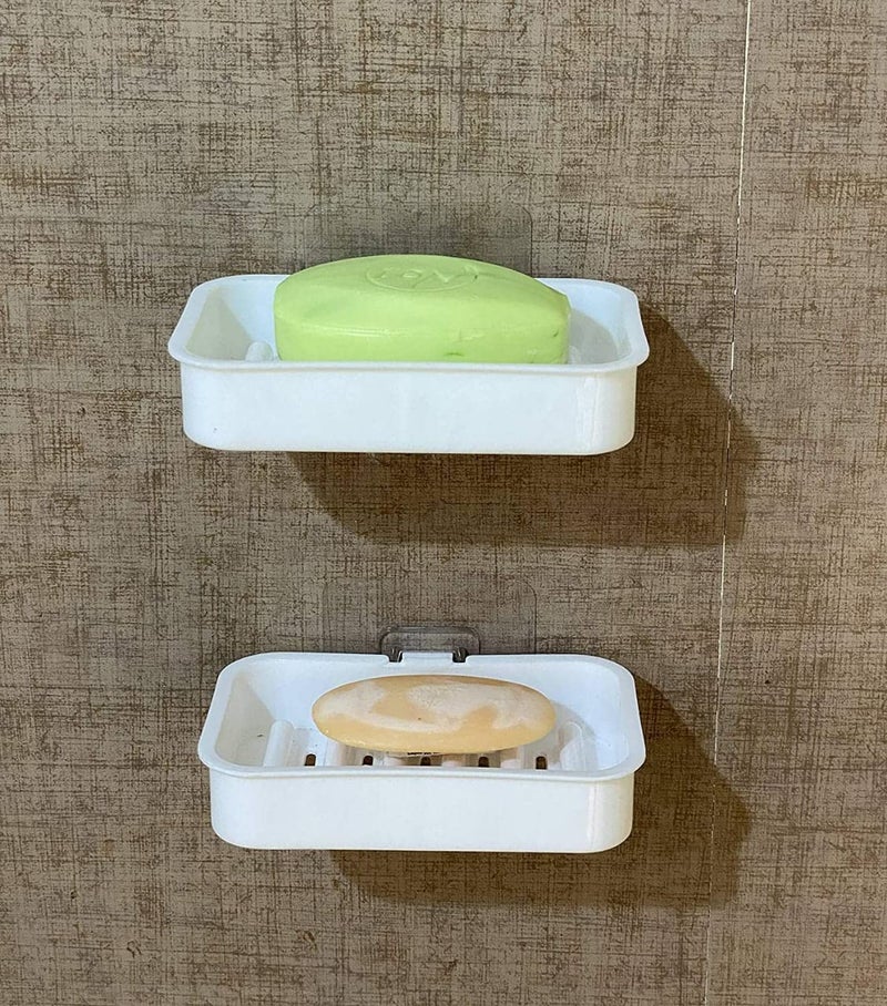 MorivaHomes Pack of 2 ABS Plastic Magic Sticker Series Self-Adhesive Waterproof Kitchen Bathroom Soap Holder | Soap Dish for Bathroom Assosories - Image 1