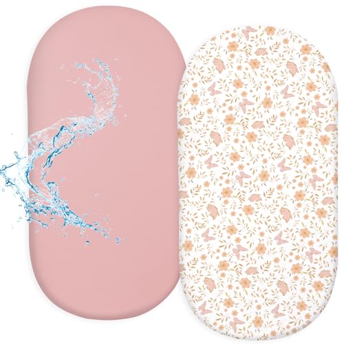 FIOBEE Baby Bassinet Sheets for Girls Boys 2 Pack Waterproof Bassinet Mattress Elastic Fitted Crib Sheets Universal Fit for Hourglass Oval and Rectangle Bassinet Sheet, Pink - Image 1