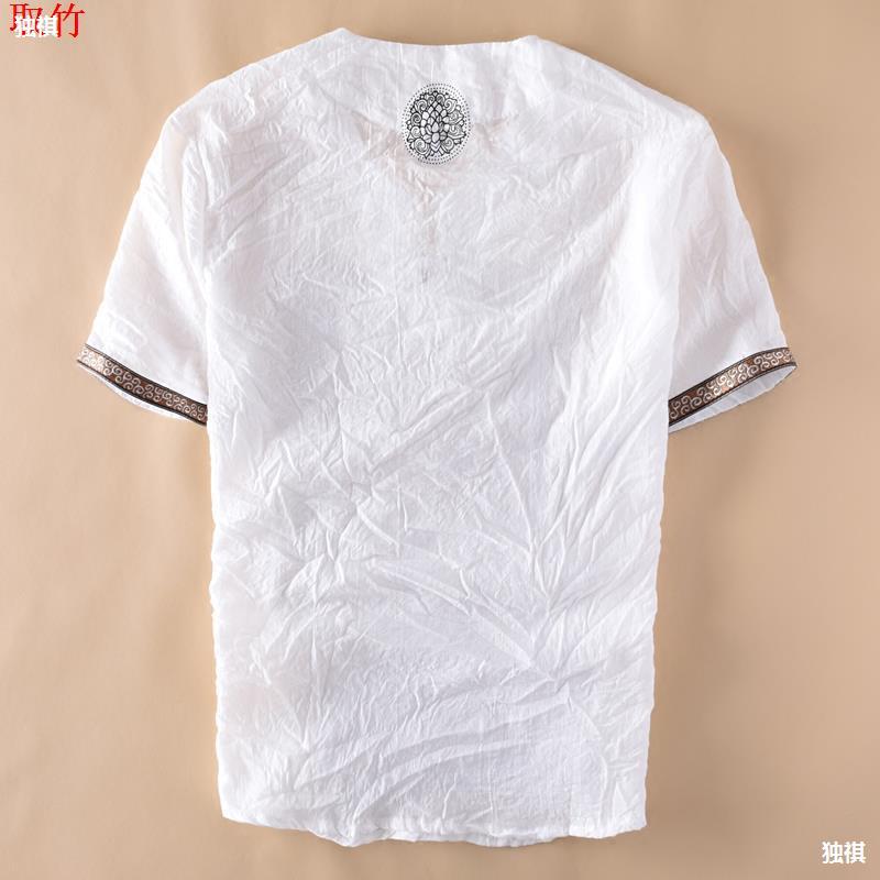 Linen T-Shirt Men'S Summer Clothes Loose Half Sleeve Thin Breathable Cotton Linen Half Sleeve Chinese Style Embroidered Top - Image 2