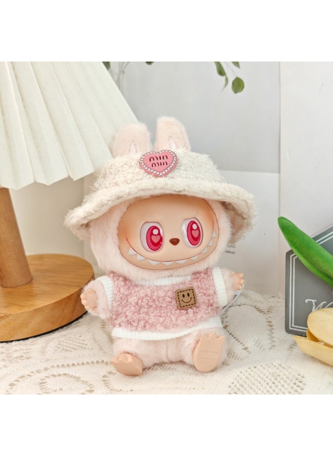 Generic 5-piece Labubu clothing set - Labubu costumes, 17 cm Labubu doll chic style set - clothing + light pink heart-shaped velvet hat + pink water bottle + glasses + canvas shoes（Doll not included）  - Image 5