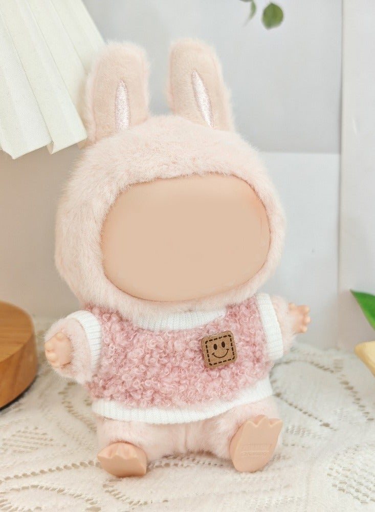 5-piece Labubu clothing set - Labubu costumes, 17 cm Labubu doll chic style set - clothing + light pink heart-shaped velvet hat + pink water bottle + glasses + canvas shoes（Doll not included） - Image 4