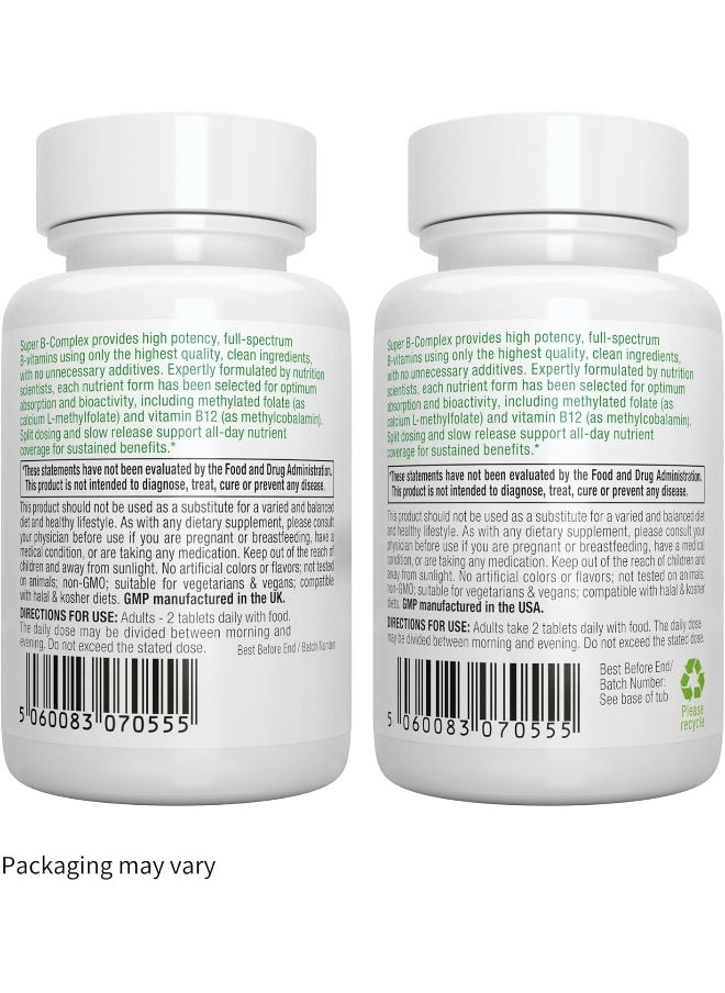 Igennus Healthcare Nutrition - Super B-Complex – Methylated Sustained Release B Complex & Vitamin C, Folate & Methylcobalamin, Vegan, Energy, Heart & Brain Function, 60 Small Tablets - Image 1