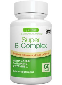 Super B-Complex – Methylated Sustained Release B Complex & Vitamin C, Folate & Methylcobalamin, Vegan, Energy, Heart & Brain Function, 60 Small Tablets