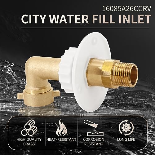 kipa RV City Water Fill Inlet Flange Brass with Hose Elbow Check Valve Hookup Connector FPT 1/2" Female Thread 3" Flange for Camper Trailer Marine - Image 2