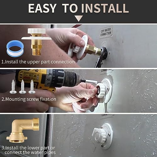 kipa RV City Water Fill Inlet Flange Brass with Hose Elbow Check Valve Hookup Connector FPT 1/2" Female Thread 3" Flange for Camper Trailer Marine - Image 3