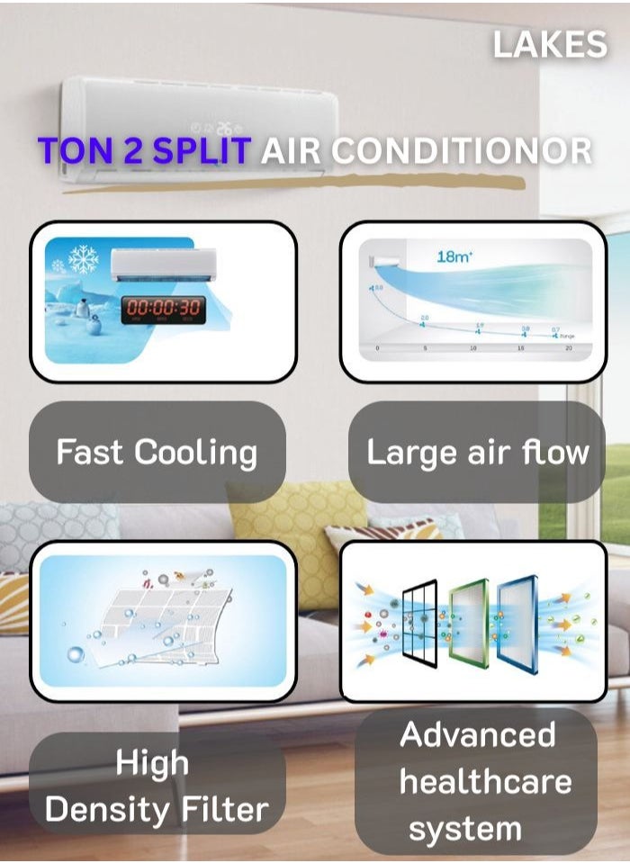 Lakes 2 Ton Split AC with Rotary Compressor, High Density Filter, R410A Refrigerant, and Advanced Cooling - LACS24R4 ID/OD