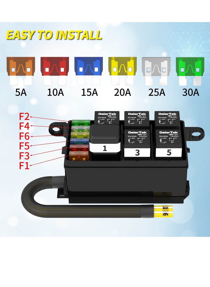 Generic 12V Fuse and Relay Box 6 Slots Universal Waterproof Relay Box with Pre Wired Automotive Universal Fuse Block ATC or ATO Blade Fuses and 40A Relay for Automotive Car Truck Marine Boat  - Image 2