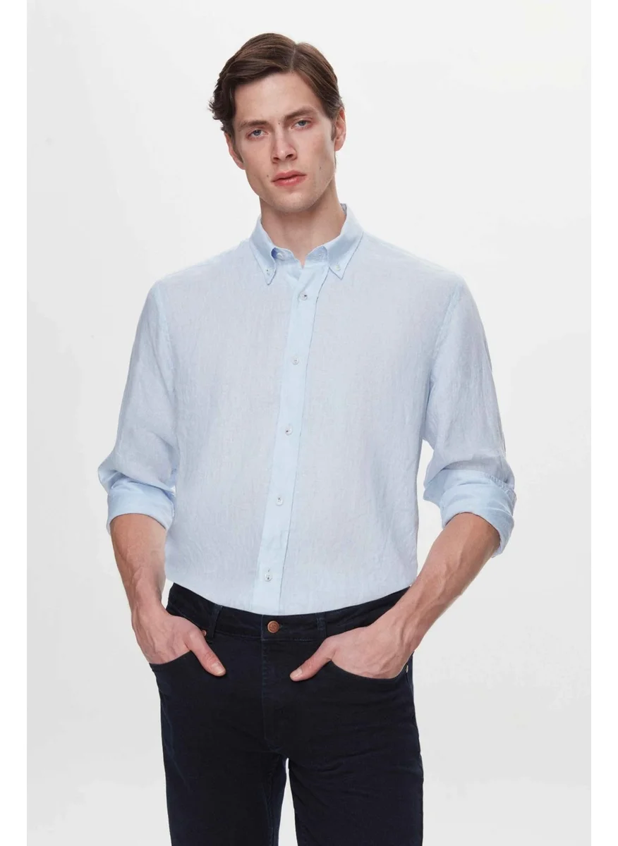 دي أس دامات Comfort Blue 100% Linen Shirt 2HC02G803265M