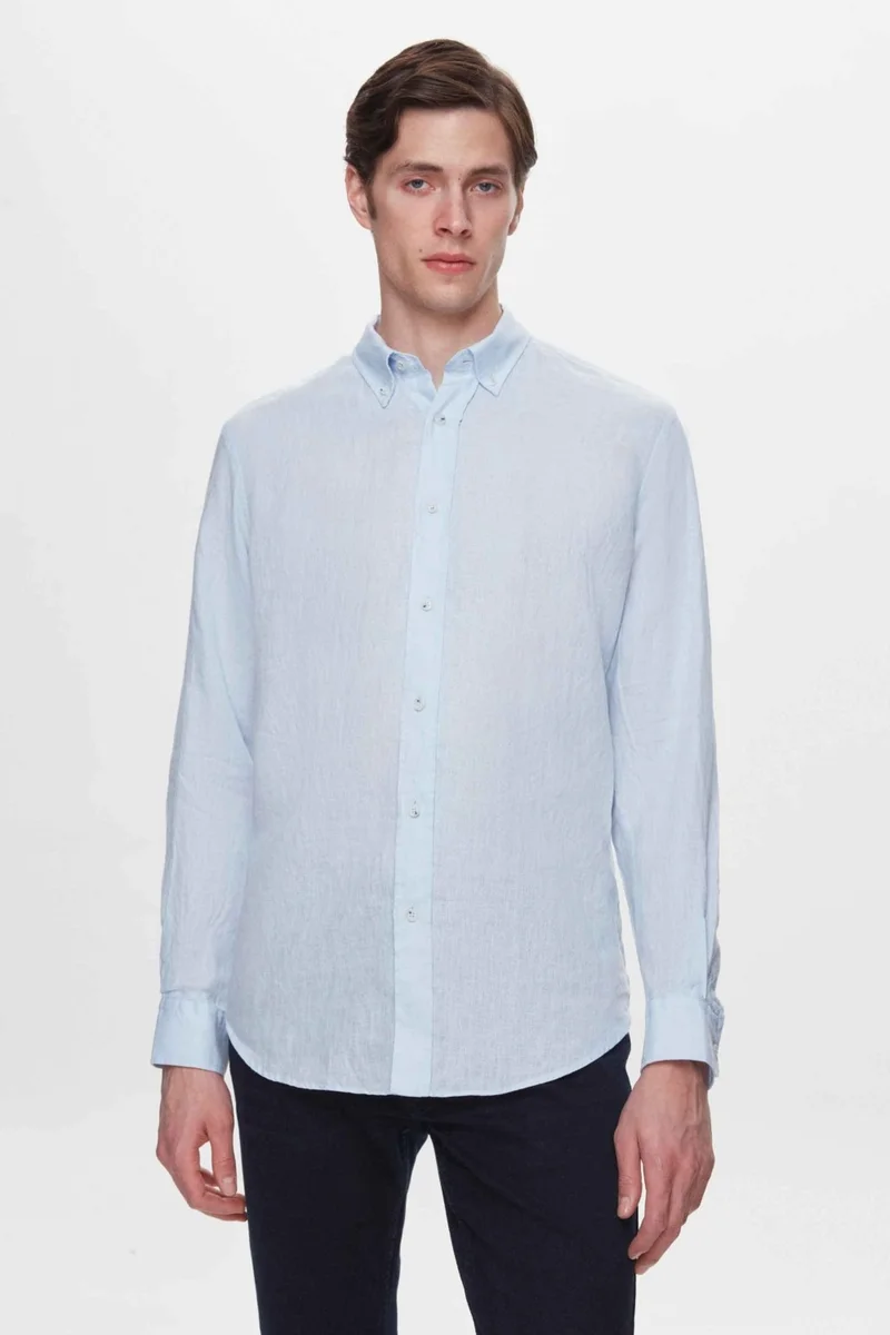 دي أس دامات Comfort Blue 100% Linen Shirt 2HC02G803265M