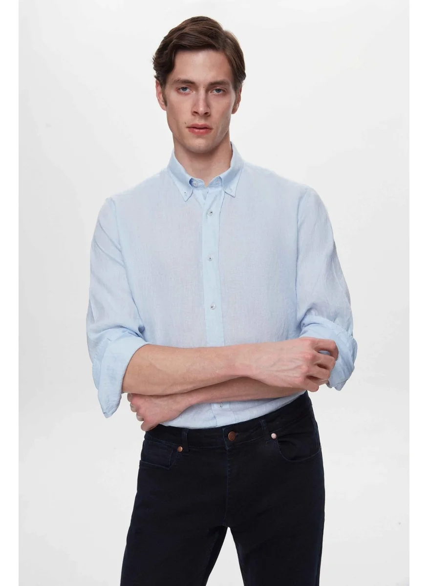 دي أس دامات Comfort Blue 100% Linen Shirt 2HC02G803265M