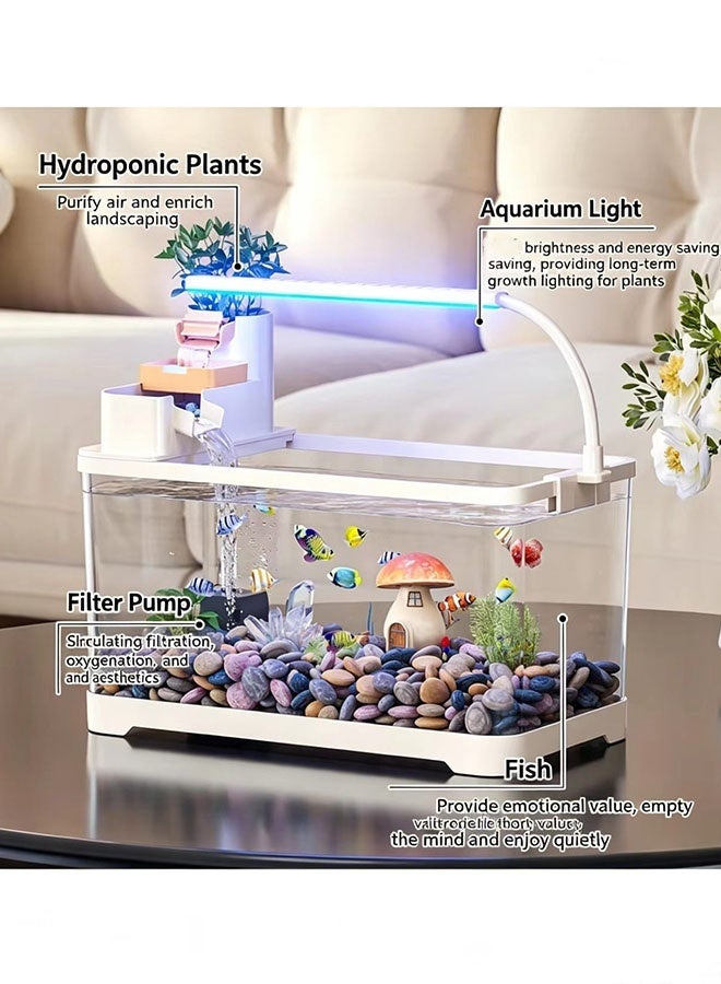 JCB CHIC Desktop Aquarium Fish Tank with LED Light & Filter, 360° View Clear Plastic Fish Tank Kit with Water Pump，Desktop Mini Habitat - Multi-Function Areas for Crabs & Small Reptiles - Image 5