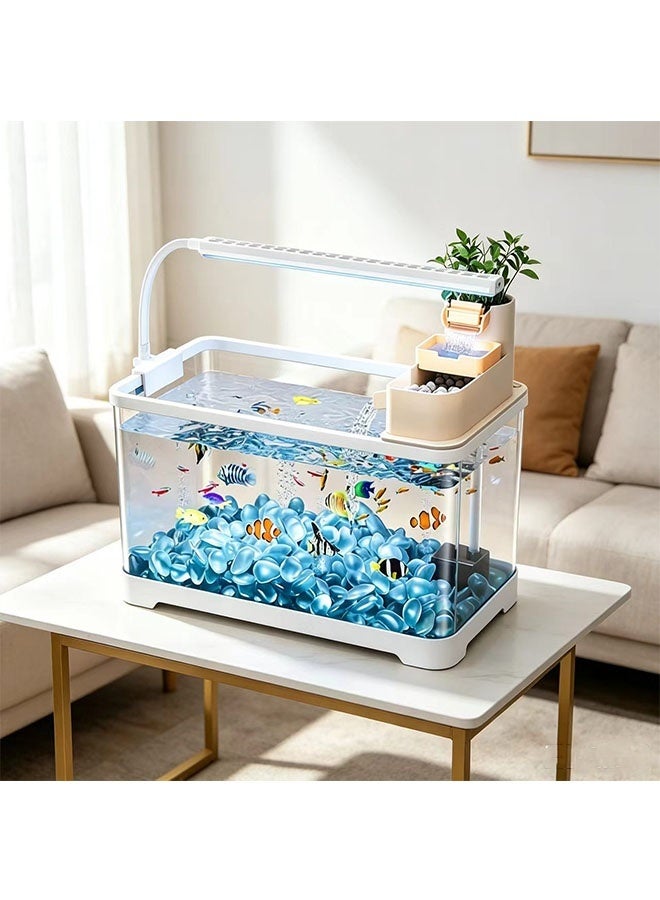 JCB CHIC Desktop Aquarium Fish Tank with LED Light & Filter, 360° View Clear Plastic Fish Tank Kit with Water Pump，Desktop Mini Habitat - Multi-Function Areas for Crabs & Small Reptiles - Image 2