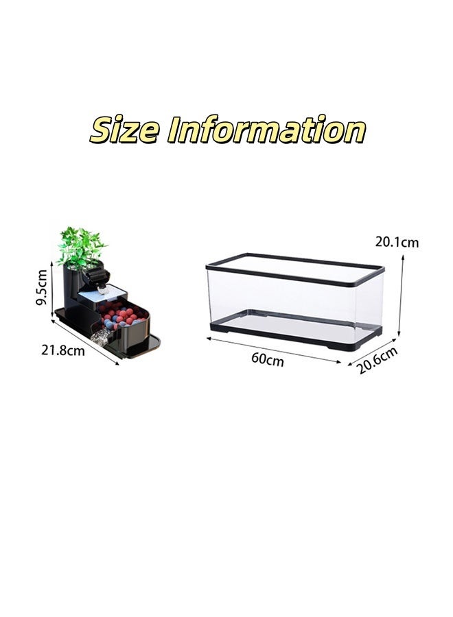 JCB CHIC Desktop Aquarium Fish Tank with LED Light & Filter, 360° View Clear Plastic Fish Tank Kit with Water Pump，Desktop Mini Habitat - Multi-Function Areas for Crabs & Small Reptiles - Image 3
