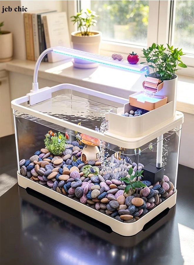 JCB CHIC Desktop Aquarium Fish Tank with LED Light & Filter, 360° View Clear Plastic Fish Tank Kit with Water Pump，Desktop Mini Habitat - Multi-Function Areas for Crabs & Small Reptiles - Image 1