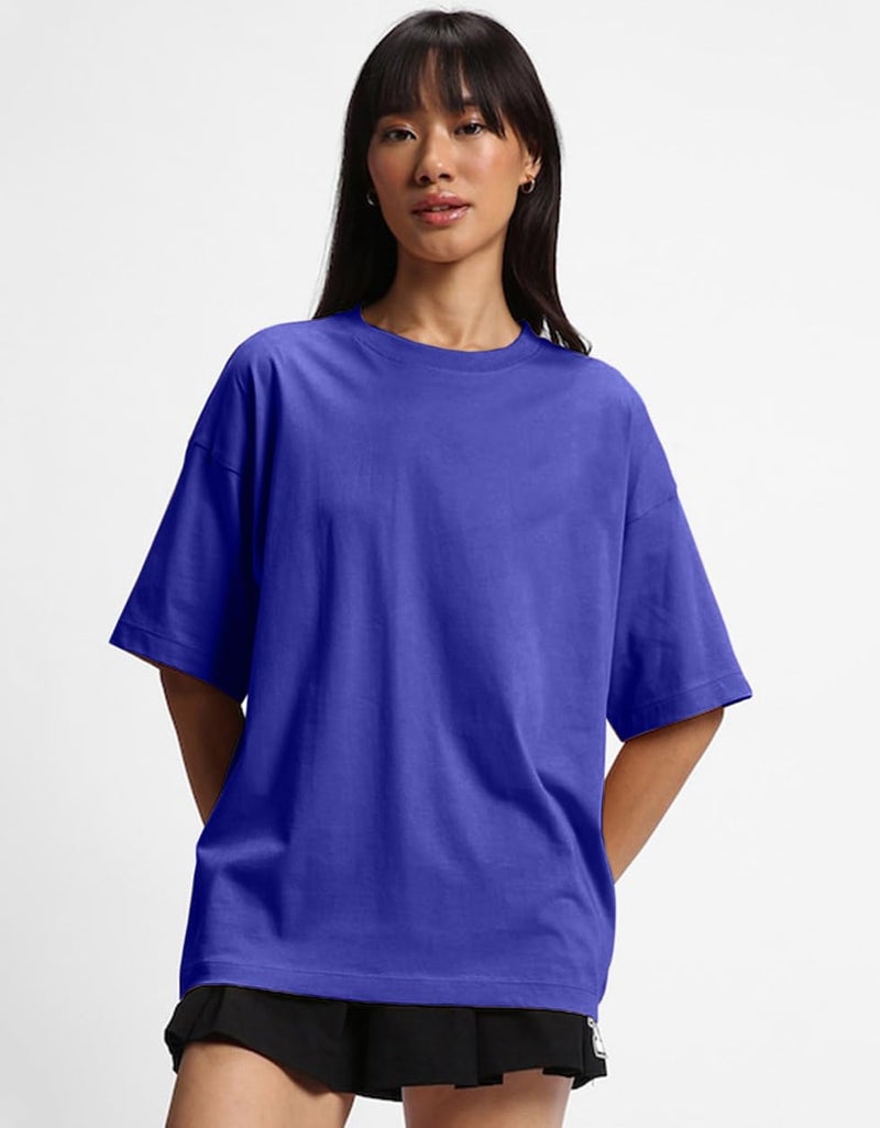 JUNEBERRY® Pure Cotton Drop Shoulder Oversized Baggy Fit Half Sleeve Plain Solid Round Neck Multicolor T-Shirt for Women & Girls (Pack of 3) (PO3_OS_J_RB_WT_BK_XXL) - Image 3