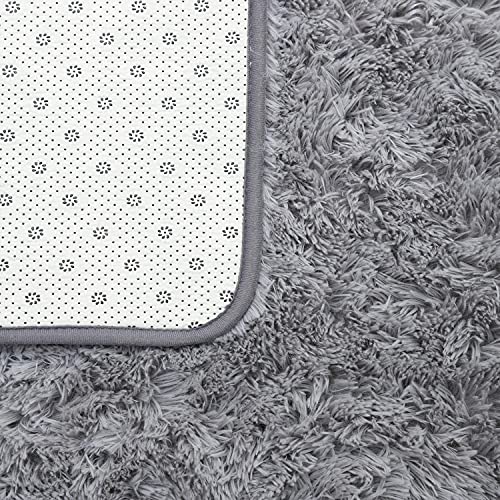 ISEAU Fluffy Runner Rug for Dorm, College, Apartment, Bedroom Plush Area Rugs, Shag Carpet with Rubber Backing Non Slip, Comfy Nursery Mat Bedside Rug for Kids Boys Room Home Decor, 2ft x 6ft, Grey - Image 3