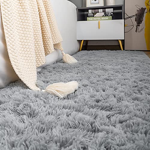 ISEAU Fluffy Runner Rug for Dorm, College, Apartment, Bedroom Plush Area Rugs, Shag Carpet with Rubber Backing Non Slip, Comfy Nursery Mat Bedside Rug for Kids Boys Room Home Decor, 2ft x 6ft, Grey - Image 2