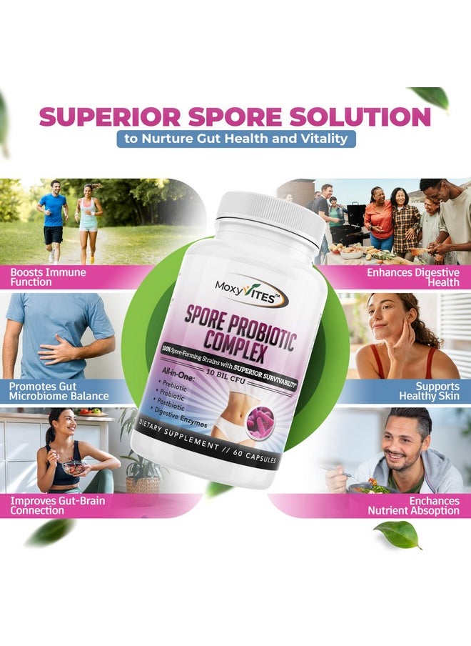 MoxyVites - MoxyVites Spore Probiotic Complex - All In One Prebiotics and Probiotics for Digestive Health, Postbiotic, Digestive Enzymes Daily Supplement - Spore Based Probiotic for Women & Men - Image 1