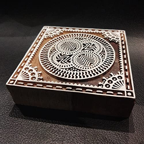 ecofynd Square Wood Block Stamps (Pack of 1), Wooden Blocks for Block Printing Stamp Set, Artistic Shapes Craft Kids Saree Border DIY Henna Fabric Textile Paper Clay Pottery Hand-Carved (BLOCK003) - Image 2