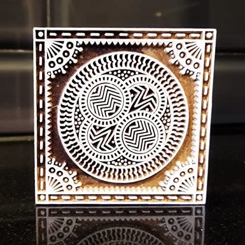 ecofynd Square Wood Block Stamps (Pack of 1), Wooden Blocks for Block Printing Stamp Set, Artistic Shapes Craft Kids Saree Border DIY Henna Fabric Textile Paper Clay Pottery Hand-Carved (BLOCK003) - Image 1