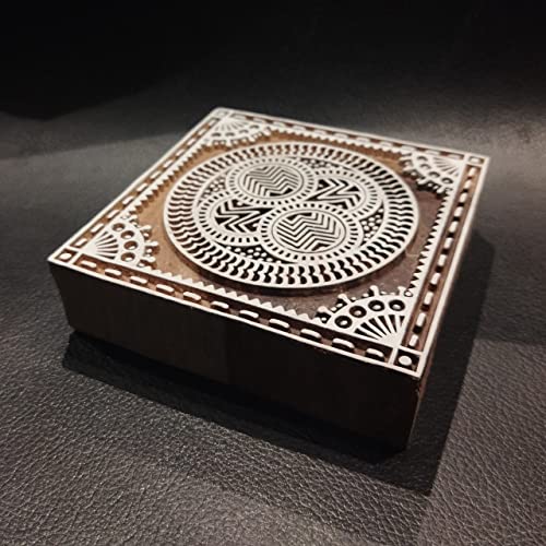 ecofynd Square Wood Block Stamps (Pack of 1), Wooden Blocks for Block Printing Stamp Set, Artistic Shapes Craft Kids Saree Border DIY Henna Fabric Textile Paper Clay Pottery Hand-Carved (BLOCK003) - Image 4
