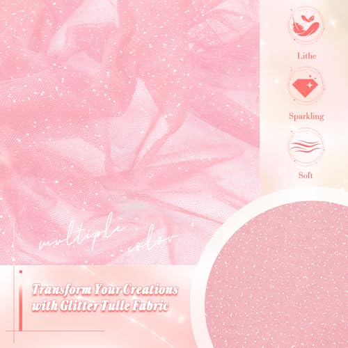 Entisn Glitter Tulle Fabric, 3 Yards x 60 Inch Wide Tulle Bolt Pink Tulle Netting with Iridescent Sequin, Soft Sparkly Tulle Fabric Bulk for Bridal Veil Wedding Decoration Tutu Skirt Gift Wrap - Image 4