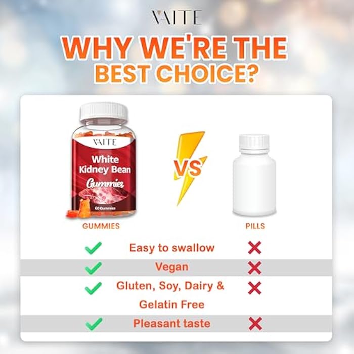VAITE White Kidney Bean Extract 1000mg Supplement – Antioxidant Support & Daily Energy, Plant-Based Fiber from Kidney Beans, Vegan, Non-GMO, Gluten-Free, No Artificial Flavors, 60 Gummies for Men & Women - Image 5