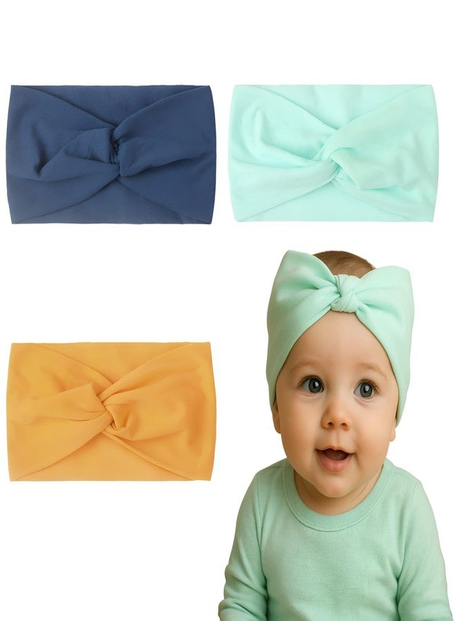 SYGA Pack Of 3 Baby Headbands Soft Nylon Cross Strechable Hairbands For Newborn Infant Toddlers Kids 0-3 Year (MintGreen-Yellow-NavyBlue) - Image 1