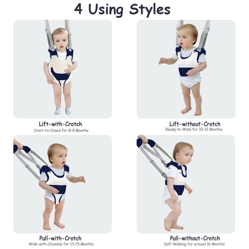 Ocanoiy Baby Walker Breathable Baby Walking Harness Handheld Kids Walker Helper Toddler Infant Walker Harness Assistant Belt Pulling and Lifting Dual Use Walking Assistant Strap (DarkBlue 1) - Image 4