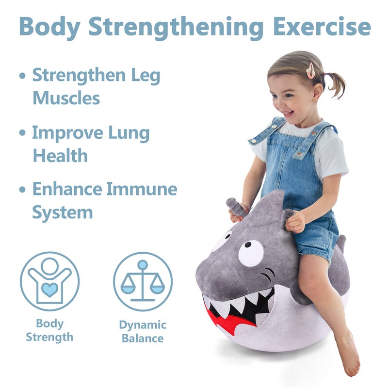 iPlay, iLearn Bouncy Pals Kids White Shark Hopper Ball, Toddler Ride on Bounce Toy, Outdoor Indoor Inflatable Jumping Animal W/Handle, Bouncing Hop Jumper, Birthday Gift for 2 3 4 5 Year Old Boy Girl - Image 2