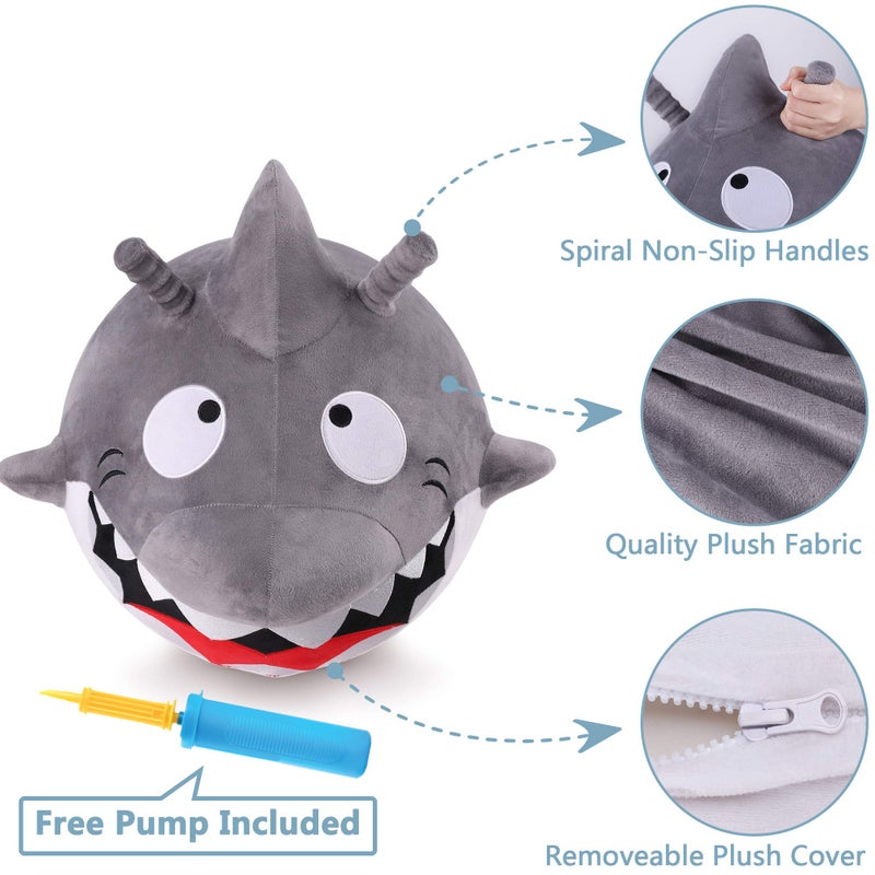 iPlay, iLearn Bouncy Pals Kids White Shark Hopper Ball, Toddler Ride on Bounce Toy, Outdoor Indoor Inflatable Jumping Animal W/Handle, Bouncing Hop Jumper, Birthday Gift for 2 3 4 5 Year Old Boy Girl - Image 3