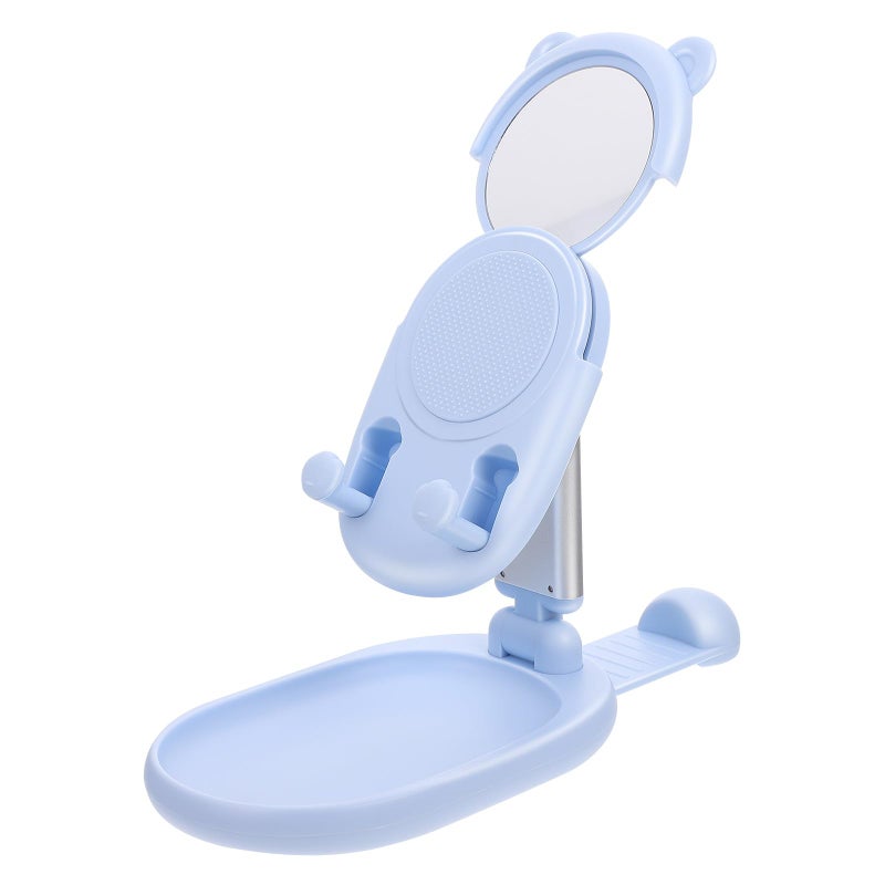 Adjustable Foldable Blue Phone Holder Desktop Stand Beauty Mirror Storage Bracket - Image 2