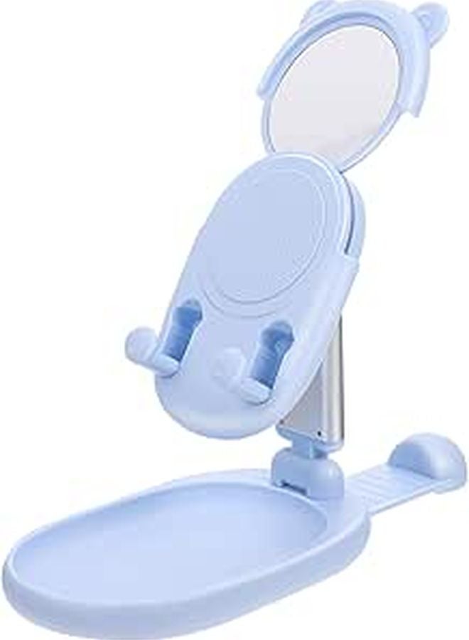 Adjustable Foldable Blue Phone Holder Desktop Stand Beauty Mirror Storage Bracket - Image 1
