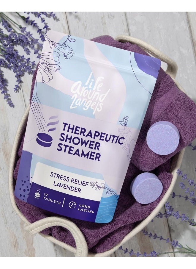 LifeAround2Angels Therapeutic Shower Steamer 12 Pack Made In Usa Stress Relief Lavender Shower Vapor Shower Bomb Tablets Self Care Relaxation Gifts For Women Spa Christmas Gifts Stocking Stuffer  - Image 2