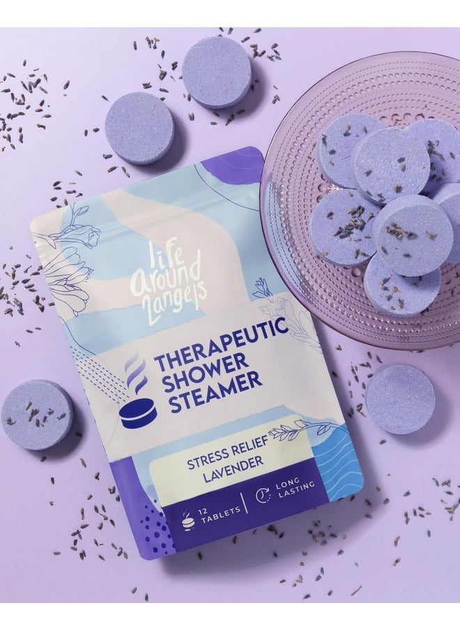 LifeAround2Angels Therapeutic Shower Steamer 12 Pack Made In Usa Stress Relief Lavender Shower Vapor Shower Bomb Tablets Self Care Relaxation Gifts For Women Spa Christmas Gifts Stocking Stuffer  - Image 3