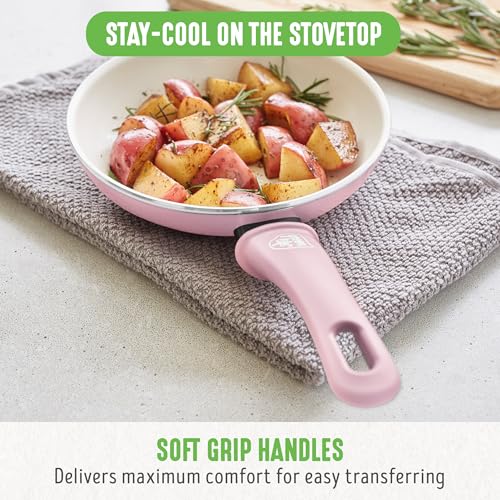 GreenLife Non Stick Fry Pan Set (7" & 10"), Non-Toxic PFAS-Free Ceramic Skillets, Dishwasher & Oven Safe, Egg Omelet Frying Pans, Stay- Cool Handles, Kitchen Home Cooking Essentials, Pink - Image 4