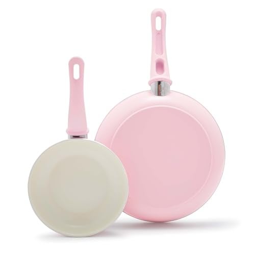 GreenLife Non Stick Fry Pan Set (7" & 10"), Non-Toxic PFAS-Free Ceramic Skillets, Dishwasher & Oven Safe, Egg Omelet Frying Pans, Stay- Cool Handles, Kitchen Home Cooking Essentials, Pink - Image 1