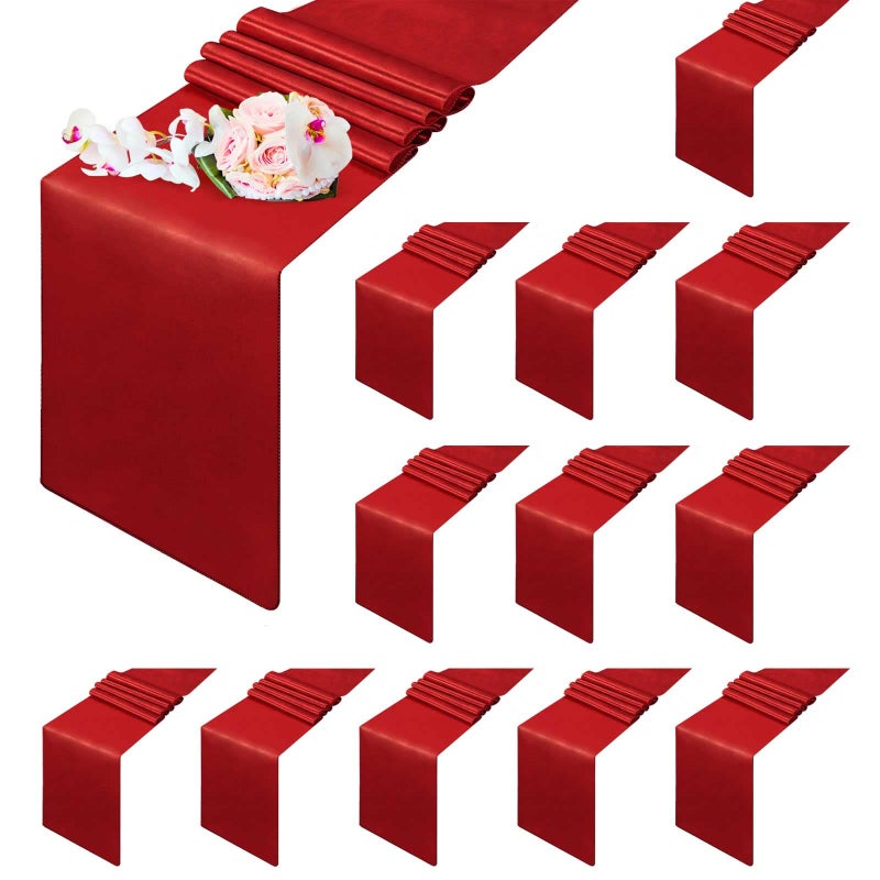 GIVERARE 12 Pack Table Runner 12x108in Satin Disposable Tabletop Washable Bright Silk and Smooth Fabric Premium Long Dresser Cover for Wedding Decor Home Party Banquet Redby GIVERARE
