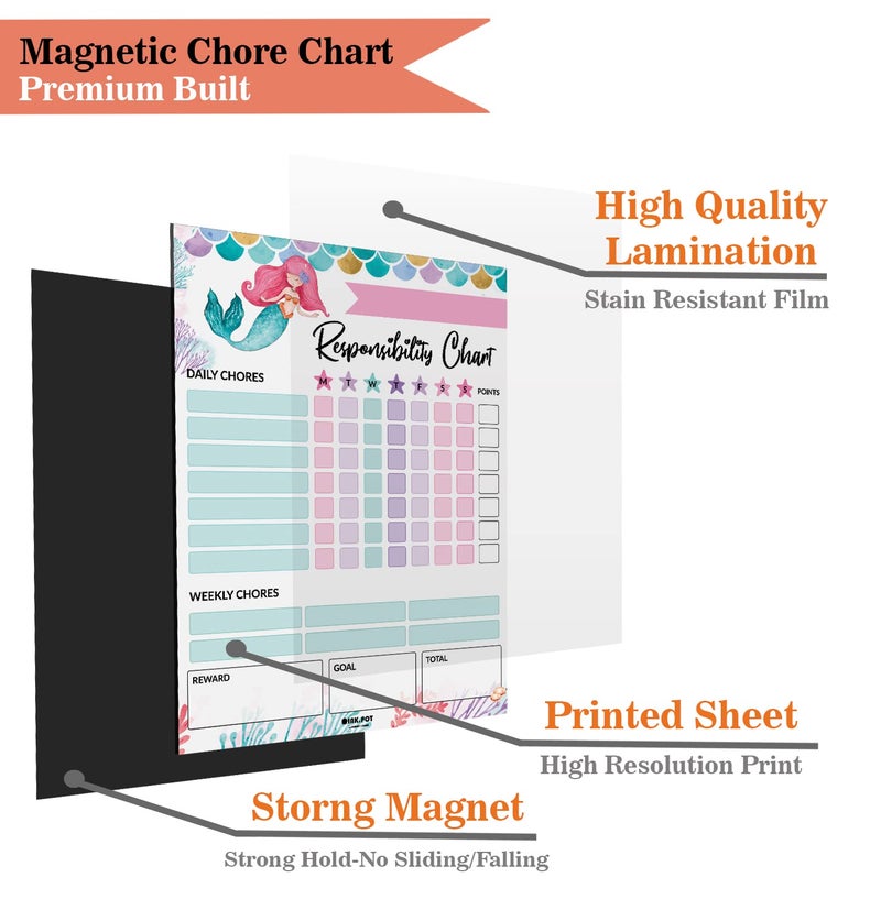Inkdotpot Magnetic Dry Erase Weekly/Daily Chore Chart for Kids, Reward and Good Behavior Schedule Board With 2 Markers (Mermaid) - Image 4
