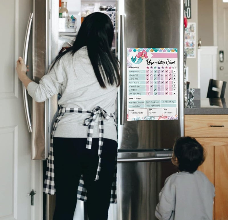 Inkdotpot Magnetic Dry Erase Weekly/Daily Chore Chart for Kids, Reward and Good Behavior Schedule Board With 2 Markers (Mermaid) - Image 2
