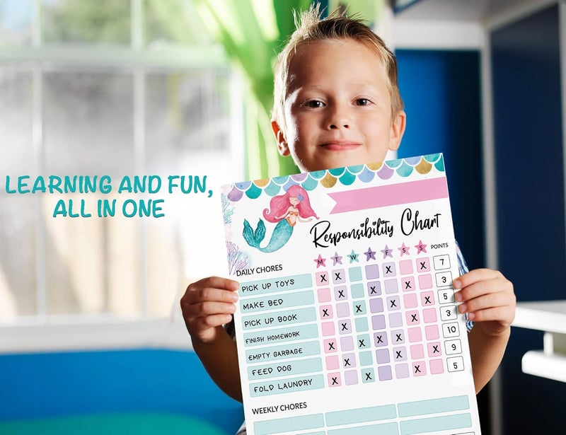 Inkdotpot Magnetic Dry Erase Weekly/Daily Chore Chart for Kids, Reward and Good Behavior Schedule Board With 2 Markers (Mermaid) - Image 5