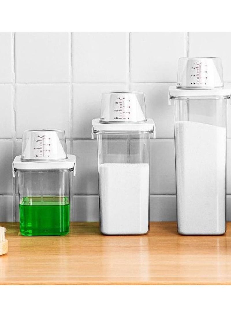 Generic - Airtight Laundry Detergent Washing Powder Dispenser with Measuring Cup Storage Tank Storage Box Empty Bucket Laundry Soap Powder  Food Container Multi-Use Laundry Powder Detergent Box -3pcs container - Image 1