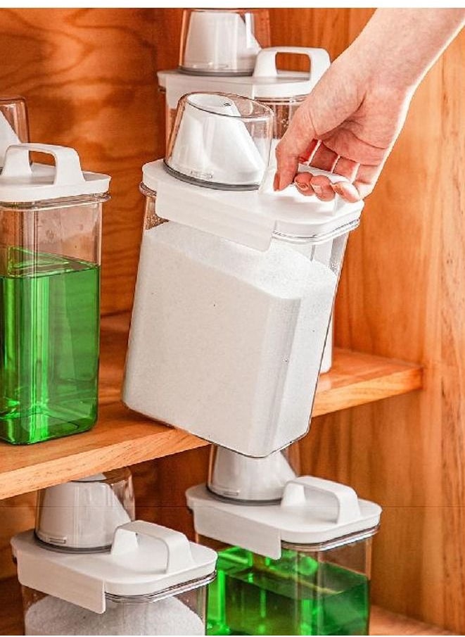 Generic - Airtight Laundry Detergent Washing Powder Dispenser with Measuring Cup Storage Tank Storage Box Empty Bucket Laundry Soap Powder  Food Container Multi-Use Laundry Powder Detergent Box -3pcs container - Image 1
