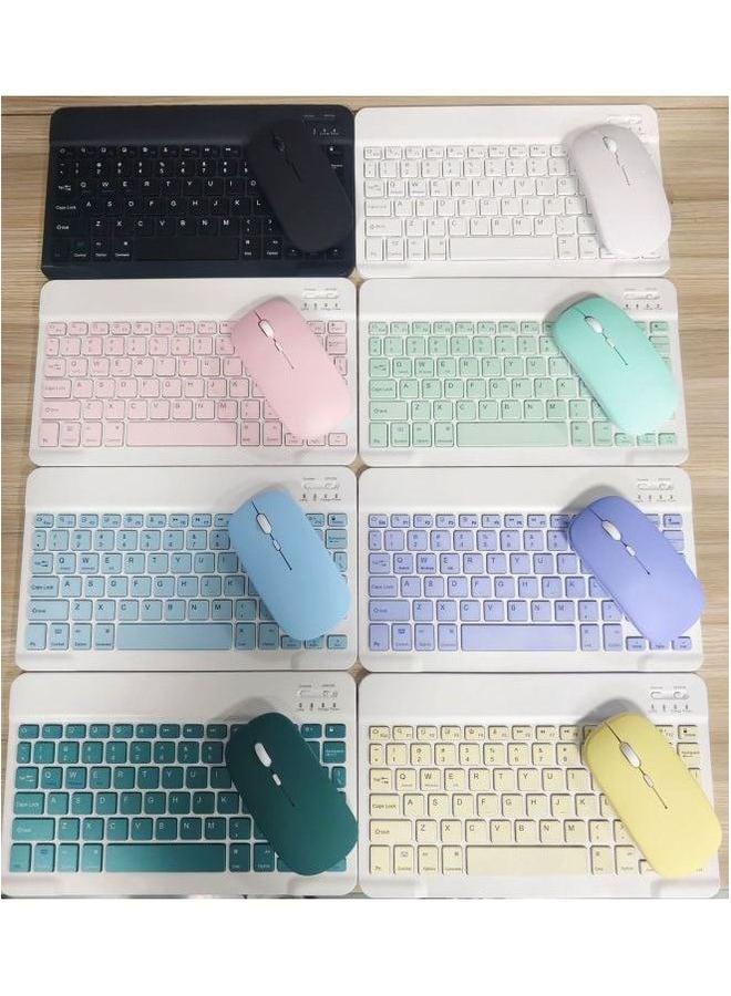Bluetooth Keyboard For Ipad Huawei Mobile Phone Tablet Ultra-thin Mute Charging Wireless Mouse Suit-Color:10-inch + Dual-mode Mouse-Product Type:Dark Green (send Data Cable) - Image 1