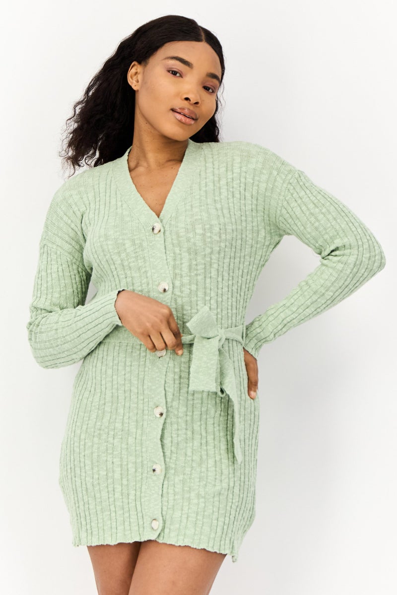 In the style Women Crochet Tied Sweater Dress, Sage - Image 1