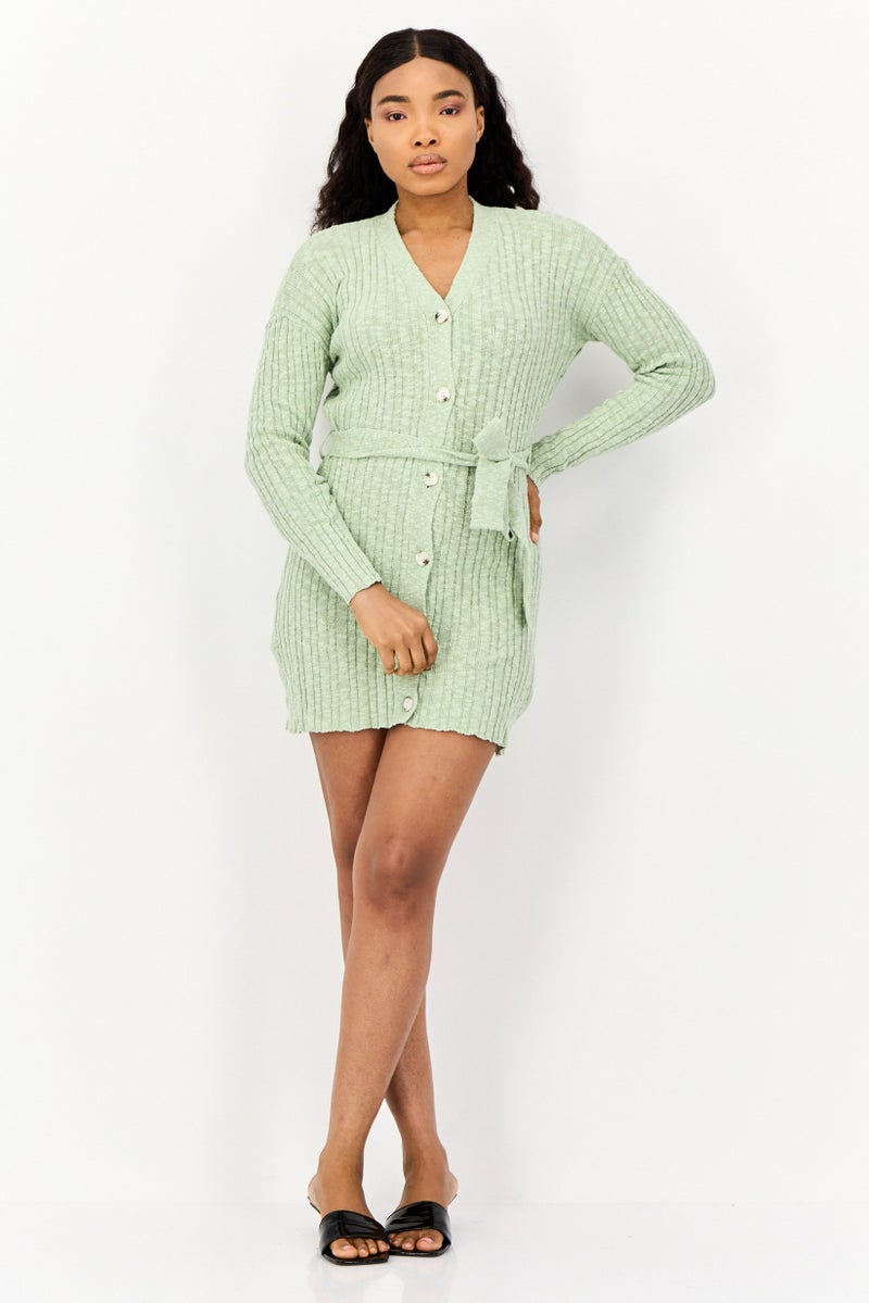 In the style Women Crochet Tied Sweater Dress, Sage - Image 3
