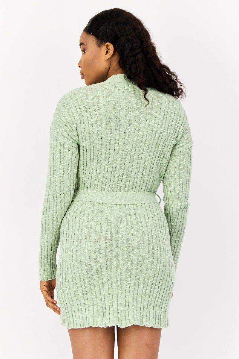 In the style Women Crochet Tied Sweater Dress, Sage - Image 4