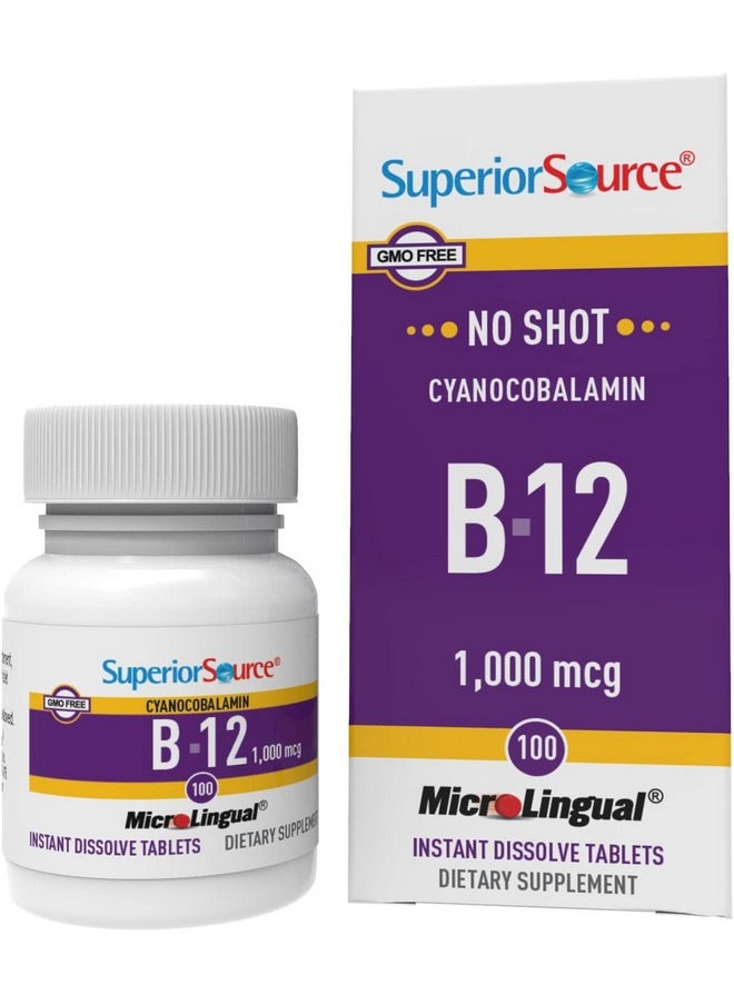 Superior Source Superior Source No Shot Vitamin B-12 Cyanocobalamin 1000 mcg - Vitamin B-12 to Support Energy Production, Brain Health & Overall Wellness - Sublingual Tablets - 100 Dissolvable Tablets  - Image 1