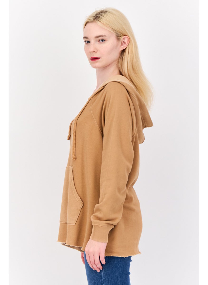 Aerie - Women Washed Long Sleeve Hoodie, Tan - Image 1