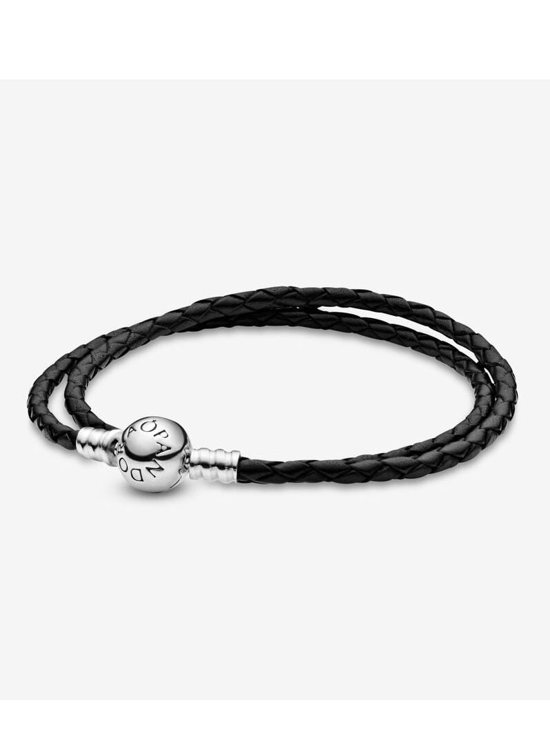 Pandora Violet Pandora Moments Double Black Leather Bracelet  - Image 1